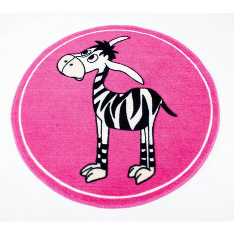Kinderteppich Ø 70cm Spielteppich Kinderzimmer Schaf Frosch Zebra Eisbär Deko  - Zebra