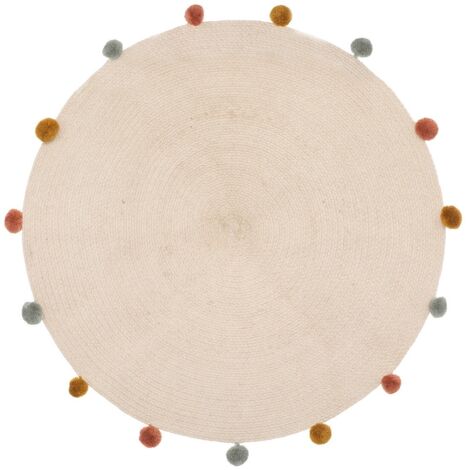 Kinderteppich - Baumwolle und Pompons - beige - D90 cm