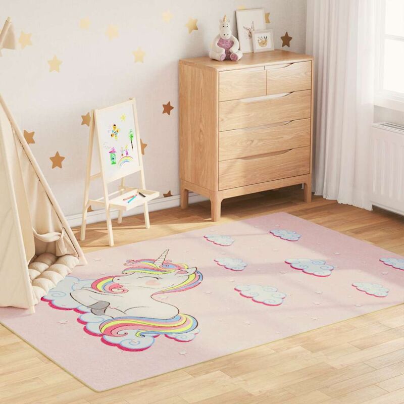 Kinderteppich Rosa 160x230 Cm Einhorn Waschbar Rutschfest Vidaxl