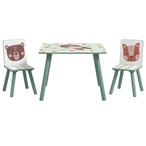 Kindertisch mit 2 Stühlen, Möbelset für Kinder 3–6 Jahre, Grün, 60×60×44 cm