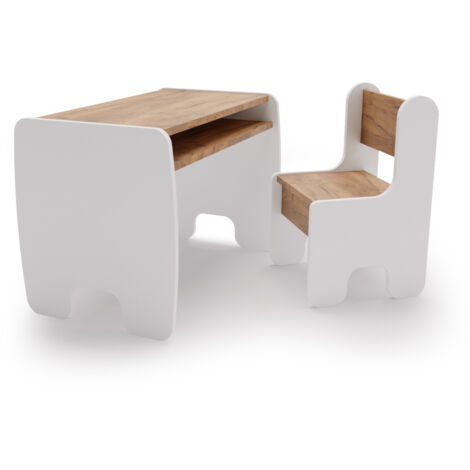 Kindertisch + Stuhlset - weiß/Eiche Craft Goldfarbe