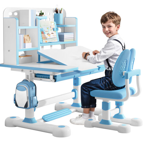 Kindertisch- und Stuhlset, höhenverstellbar, Tisch bis 300 kg belastbar, Stuhl fördert die korrekte Körperhaltung, 119×80×56 cm (blau).