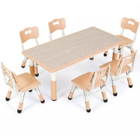 Kindertisch- und Stuhlset mit 6 Sitzplätzen, höhenverstellbar