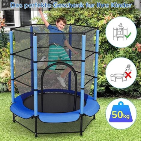 Kindertrampolin, Indoor Outdoor Trampolin Ø 140 cm mit Sicherheitsnetz Max Belastung 50kg - Blau