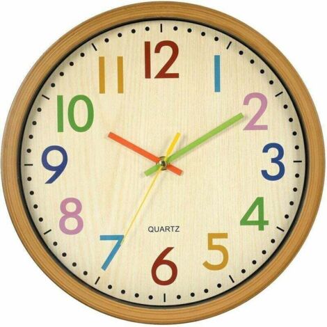 Kinderwanduhr – 30 cm – Geräuschlose Wanduhr – Bunte Ziffern – Kein Ticken – Gut lesbar – Wohnaccessoires