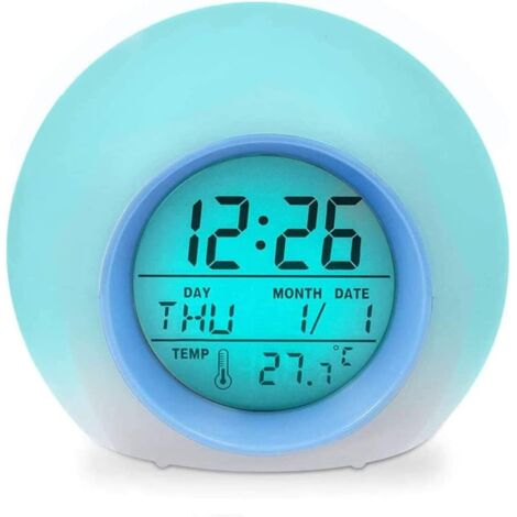 Kinderwecker, 7 Farben, Digitaluhr, kreatives rundes Design
