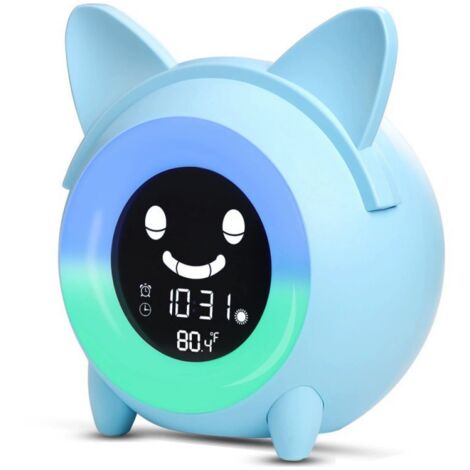 Kinderwecker – Blau – 5 Farben – Einstellbare Helligkeit – Integrierte Lautsprecher – LED