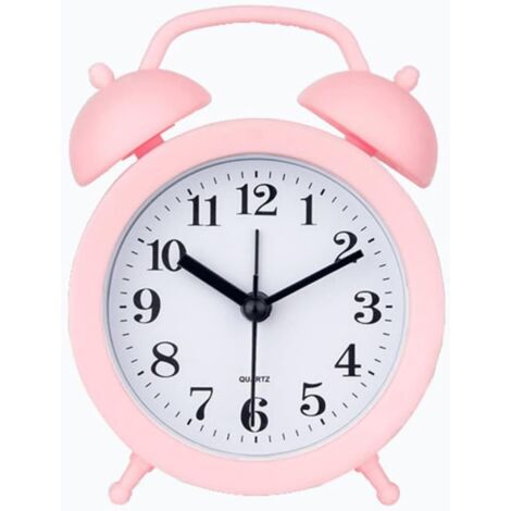 Kinderwecker, Doppelglocke, klassisch, hausförmig, hübsche batteriebetriebene analoge Uhr, Mini-Rundwecker für den Nachttisch, rosa