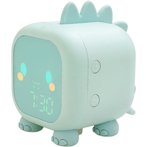 Kinderwecker im grünen Dinosaurier-Design mit Nachtlicht und Bluetooth, für Mädchen.