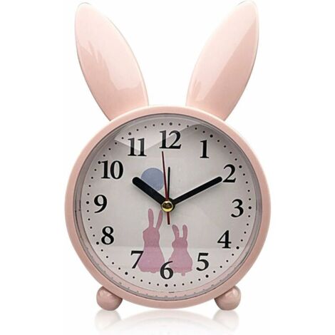 Kinderwecker, Wecker, Hasenwecker, klassischer analoger Wecker, Wecker, nicht tickend, Hasenwecker, Kinderwecker (Pink)