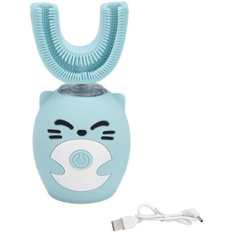 Kinderzahnbürste mit Cartoon-Motiv, wiederaufladbar per USB, aus lebensmittelechtem Silikon, blau