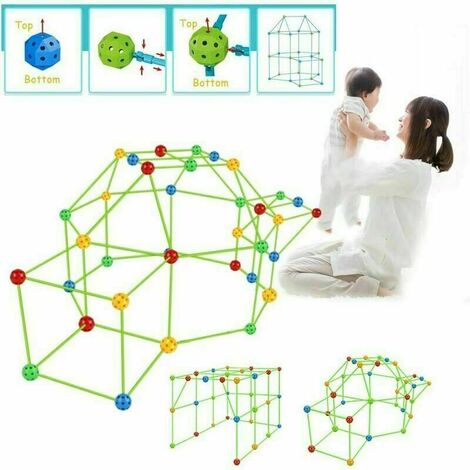 Kinderzelt, starker DIY-Kinderhüttenbausatz, drinnen und draußen (36 Stick 51 Ball With Tent)，Fonepro