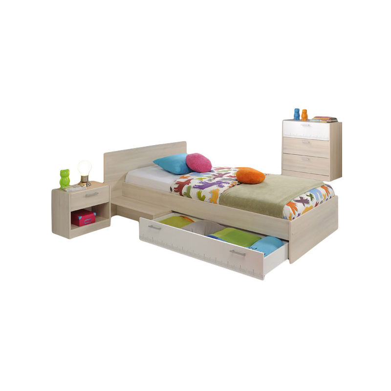 Kinderzimmer Charly 3-tlg Bett 90*200 cm + Kommode + Nachtkommode beige - weiß - Parisot
