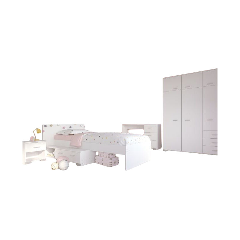Kinderzimmer Galaxy 4-tlg inkl. inkl. Bett + Kleiderschrank + Nachtkommode + Schreibtisch weiß