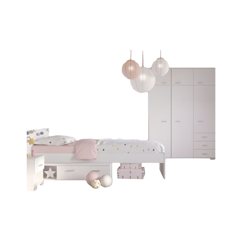 Kinderzimmer Galaxy 3-tlg inkl. Bett Kleiderschrank Nachtkommode + Schublade + Ablage weiß - Parisot