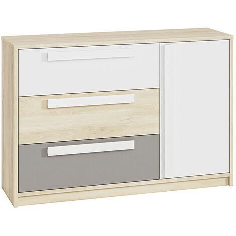 Kinderzimmer Sideboard Fjord Buche Nb. DARDA-131 mit Fronten in weiß und platingrau, B/H/T: ca. 138/94/40 cm