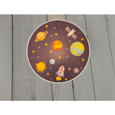 Kinderzimmer Wandlampe Weiß mit Weltall Motiven Schalter und Stecker, Ø 25cm