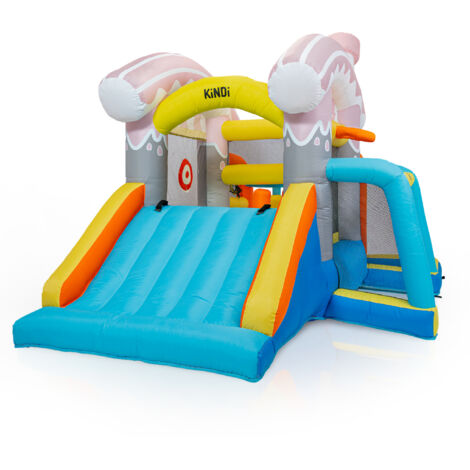 KiNDi DPZ013 Parco giochi gonfiabile con scivolo e piscina 360x225x230 cm PVC, ventilatore 350W, per 3 bambini, multicolore
