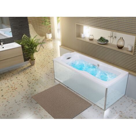 Kinedo - Baignoire Balneo Rectangulaire - Kineplus - Blanc - 170 x 75 cm - Fabrication française - Tête à gauche - Avec tablier