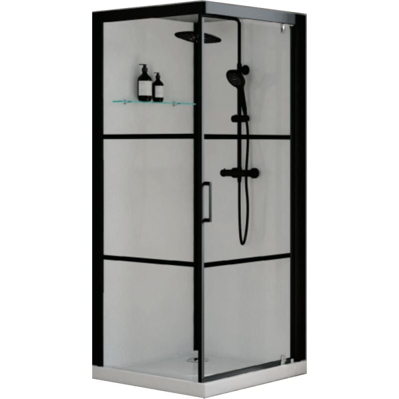 Kinedo - Cabine de douche complète carré Brooklyn factory noire 90