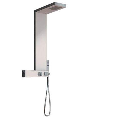 Kinedo – Colonne de douche thermostatique en inox brossé – Douche pluie avec picots silicone – Mitigeur encastré – Façade blanche – Installation murale