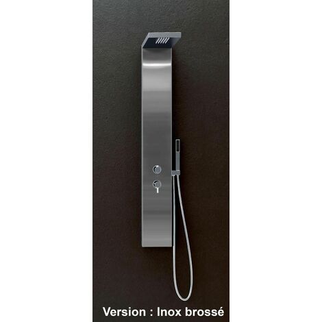 Kinedo – Colonne de douche thermostatique inox brossé – Douche pluie 20cm – Douchette à main laiton – Flexible anti-torsion – CD311