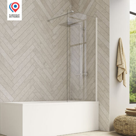 Kinedo – Pare-baignoire fixe en verre transparent 150 x 80 cm – 1 vantail – Verre de sécurité 6 mm – Finition chromée – Anticalcaire