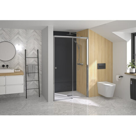Kinedo – Paroi de douche sans seuil 120 cm – Verre transparent – Profilé chromé – Montage express – Accès facile et nettoyage simplifié