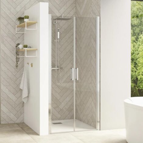 Kinedo – Porte de douche 2P pivotante 100 cm – Profilé chromé – Verre 6mm – Hauteur 200 cm – Montage en niche – Accès sans seuil