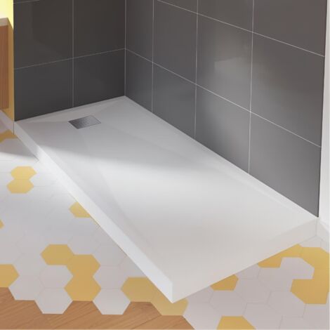 Kinedo – Receveur de douche à poser 180 x 100 cm – Biocryl thermoformé – Bonde horizontale extra-plate pivotante 360° – Grille inox