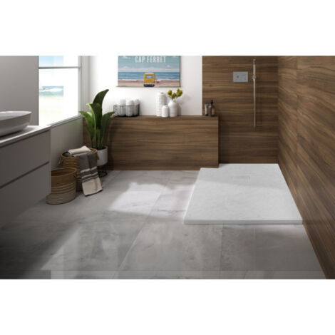 Kinedo – Receveur de douche à poser 120x70 cm aspect minéral blanc – Pour salles de bains modernes – RD9013
