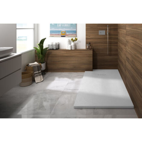 Kinedo – Receveur de douche à poser 150x90 cm aspect minéral blanc – Pour chantiers humides – RD9025
