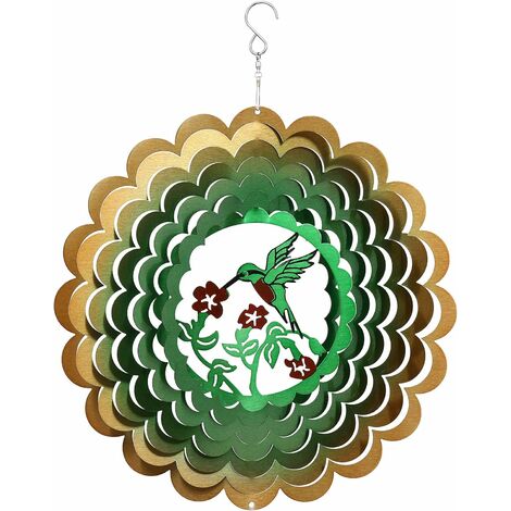 Kinetic Wind Spinners Outdoor Metal Large, 3D Colibri Wind Spinner Patio D&eacutecor, 12 pouces Décorations de Spinner Wind Hanging Bird, Spinners d'artisanat vert pour la cour et le jardin, Grands or