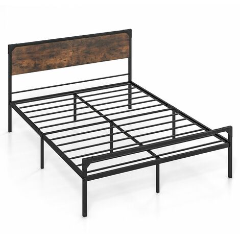 King Bed Frame Industrial Metal Platform Bed with Headboard and Footboard