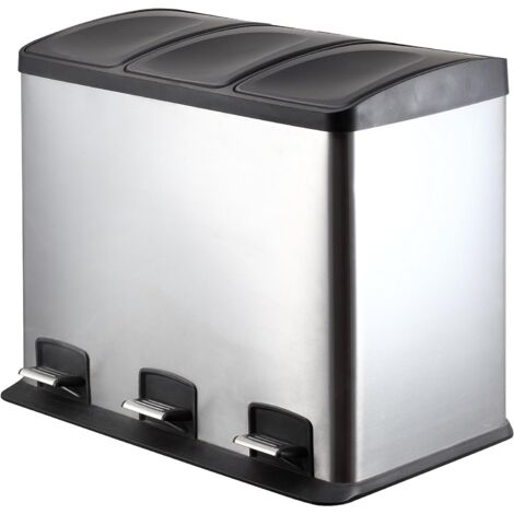 King Home Abfalleimer 3x12 l für Mülltrennung 55,5x36x45h cm mit Pedal