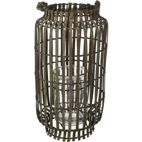 King Home BAMBUSGRAU LANTER MIT GLAS 20x54h cm