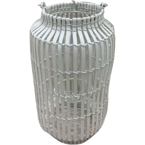 King Home BAMBUSWEISSER LATERNE MIT GLAS 20x54h cm