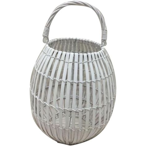 King Home BAMBUSWEISSER LATERNE MIT GLAS 26x40h cm