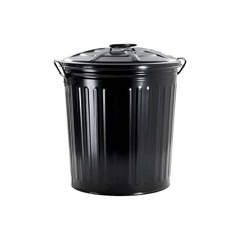 King Home BIDONE LT.35 VERNICIATO NERO con coperchio e maniglie laterali Ø37x41h cm