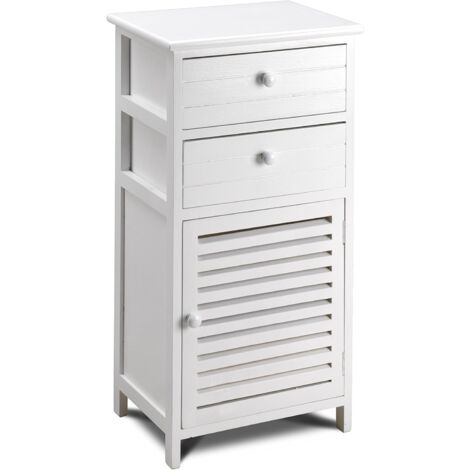 King Home Cassettiera In Legno di Paulownia 40x29x78h cm 2 Cassetti + Anta bianca