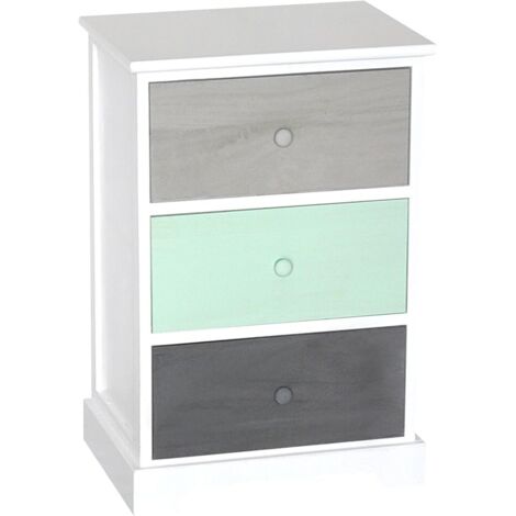 King Home Cassettiera In Legno di Paulownia 42x32x63h cm 3 Cassetti Multicolor