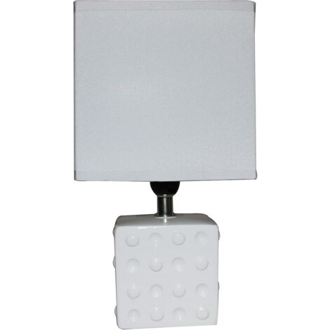 King Home LAMPADA DA TAVOLO BIANCA in ceramica base quadra 14x11x26h cm