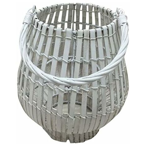 King Home LANTERNA BAMBOO WHITE C/BICCHIERE 20x39h cm