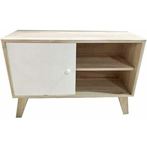 King Home Mobiletto In Legno Di Paulownia 70x25x49h cm a 2 Vani C/Antine Scorrevoli