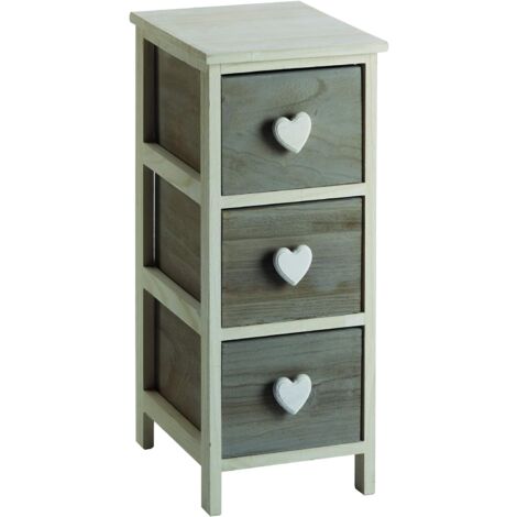 King Home Paulownia Holz Kommode 26x32x63h cm 3 Schubladen W/Kern weiß/grau