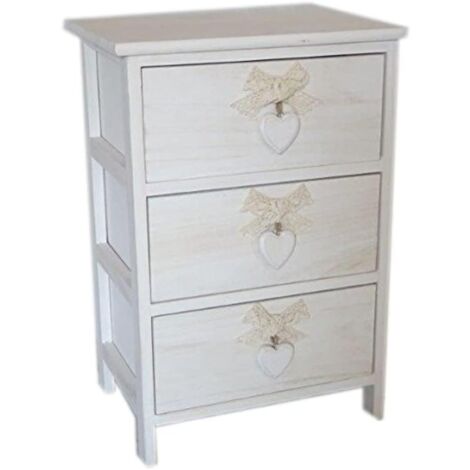 King Home Paulownia Holz Schublade Kommode 40x29x58h cm 3 Schubladen W/Kern Weiß gewaschen