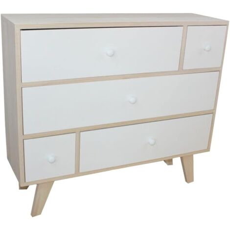 King Home Paulownia Holzschrank 80x25x69h cm 5 Schubladen (3 große, 2 kleine)