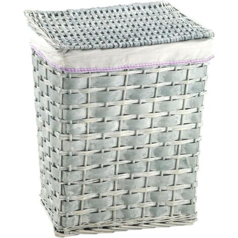 King Home Rechteckiges Wäscheset aus Korbgeflecht 1/2 - 41x31x53h - 46x36x58h cm - grau mit fliederfarbener Schleife