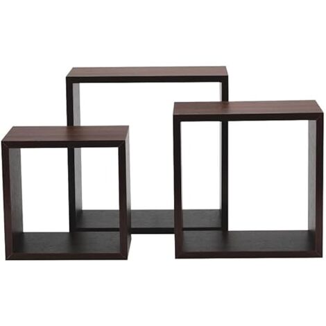 King Home SET 3 PZ (cm 25x25x16 + 30x30x16 + 35x35x16) MENSOLA SQUADRATA IN MDF WENGE CARTONE DA 2 PEZZI