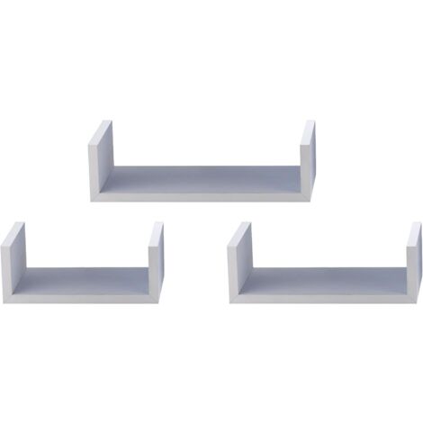 King Home SET 3 PZ(cm 10x25x13 + 10x35x13 + 10x45x13) MENSOLA A "U" IN MDF BIANCO CARTONE DA 8 PEZZI